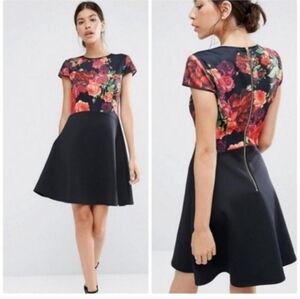 Ted Baker London Floral Xylee Designer Chic Midi Dress, Size 2